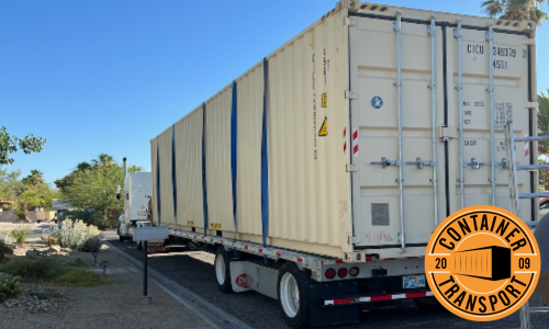 Shipping a container on a trailer.