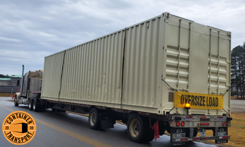 an oversized container being transported