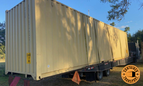 Container on a trailer.