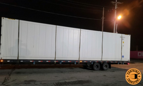 Transporting a 44ft container on trailer.