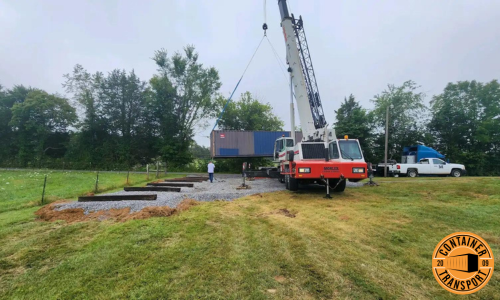 Crane lifting container.