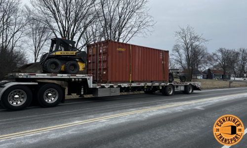 Shipping a Container and Skid Steer on a Step Deck trailer.