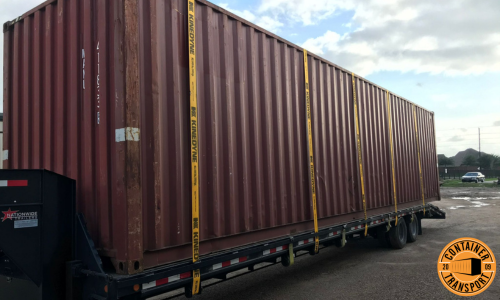 Shipping a Container strapped onto a Gooseneck trailer.